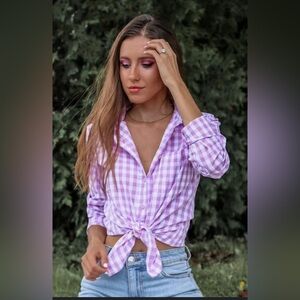 Women’s Carmixa Long Sleeve Button Down Shirt Medium Lilac/White NWT